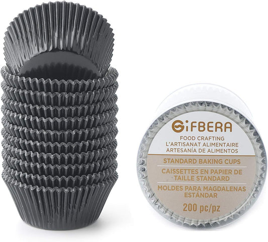 Gifbera Standard Black Foil Cupcake Liners Muffin Wrappers, 200-Count