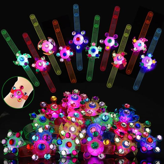 Easter Basket Stuffers- 48 Pack LED Light Up Fidget Spinner Bracelets, Glow in The Dark Party Favors for Kids 4-8 8-12 Boy Girls, Easter Egg Fillers Treasure Box Toys Classroom Prizes