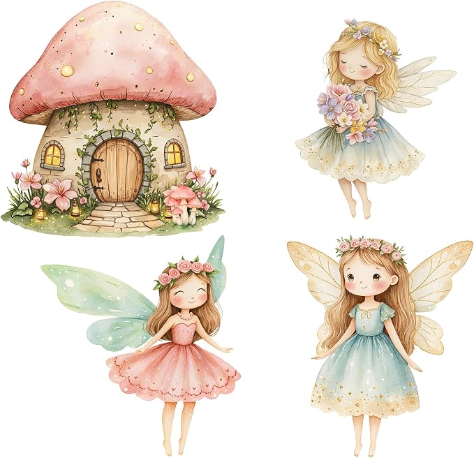 Honoson 4 Pcs Large 24" x 32" Fairy Cardboard Cutouts, Fairy Party Decoration Yard Signs Standup for Baby Shower Birthday Mushroom Flower Forest Lawn Wonderland Garden Photo Prop Party Supplies