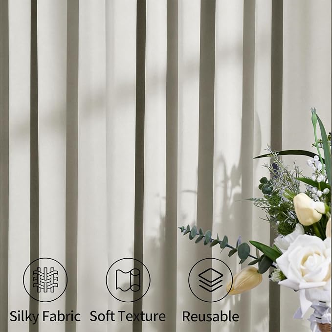 40ftx15ft Beige Backdrop Curtains for Parties, Wrinkle Free Polyester Beige Photo Backdrop Drapes 8 Panels 15 ft Long Back Drop Cloth for Wedding Birthday Photography Background Party