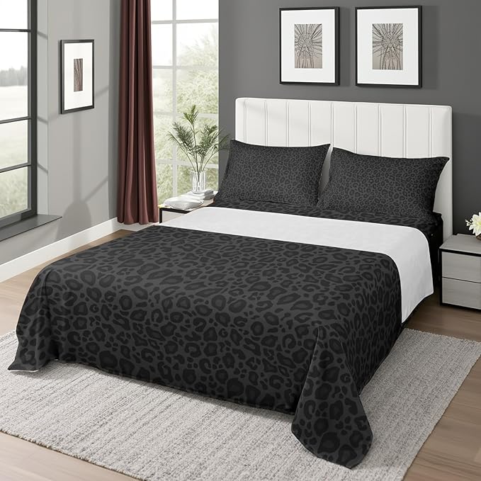 Castle Fairy African Cheetah Wildlife Bed Sheet Queen Size,Gray Wild Animal Skin Sheets,Leopard Print Bedding Sets (1 Fitted,1 Flat,2 Pillowcases) Luxury Deep Pocket Bed Sheets