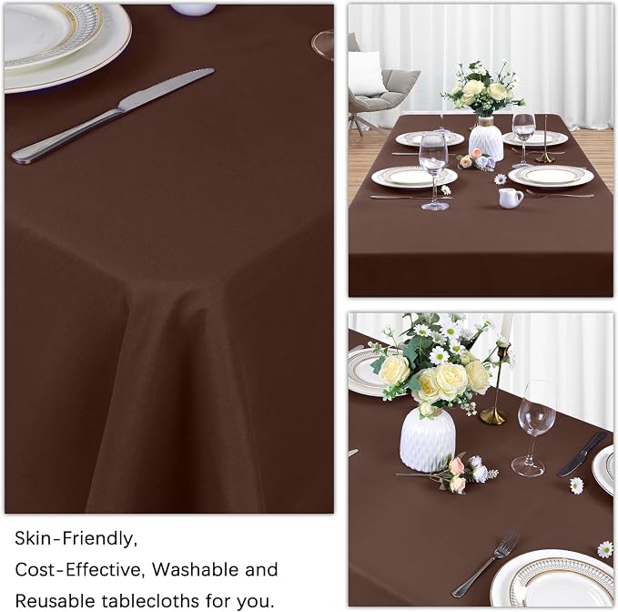 8 Pack Brown Table Cloth 60 x 102 Inch Rectangular Tablecloths for 6 Foot Rectangle Tables, Wrinkle Resistant Brown Tablecloth Washable Polyester Fabric for Buffet Wedding Party Banquet
