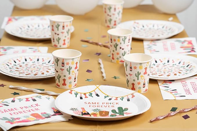 Bachelorette "Same Prick Forever" Tableware Pack: Disposable Paper Plates, Napkins and Cups Set for 20