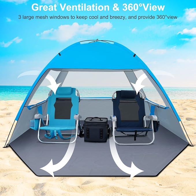 Gorich Beach Tent Sun Shelter for 3/4/6/8/10 Person with UPF 50＋ UV Protection, Lightweight & Easy Setup Beach Shade Canopy, Portable Beach Shade Tent Beach Cabana