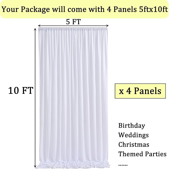 20ftx10ft White Backdrop Curtains for Weddings Parties, Wrinkle Free 4 Panels Silky Polyester Photo Backdrop Drapes Back Drop Cloth Drapery for Birthday Mother'sDay Photography Background