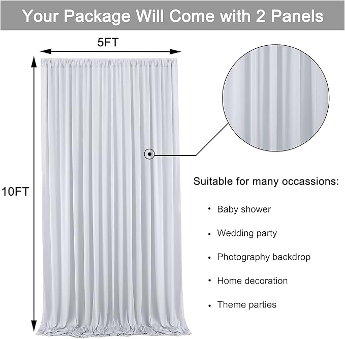 10ft x 10ft Wrinkle Free Silver Backdrop Curtain fpr Parties, Polyester Backdrop Drapes Panels for Wedding Space Theme Birthday Party Baby Shower Birthday Decoration