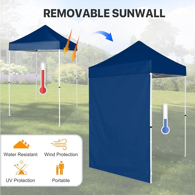 COOS BAY 5x5 Pop Up Canopy Tent with Side Wall, Easy Setup Portable Sun Shelter with Carry Bag, Outdoor Shade for Beach, Camping, Sports & Backyard, Dark Blue