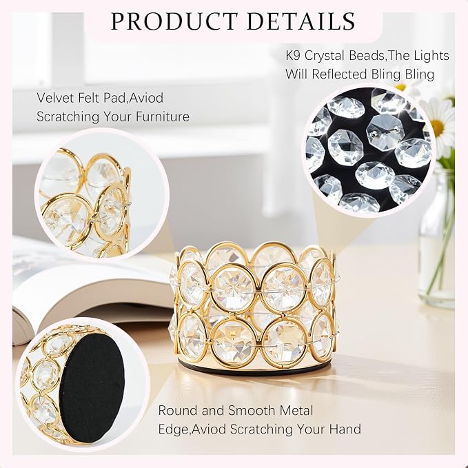 Crystal Gold Votives Candle Holder Elegant Decorative Tealight Candle Holders for Weddings,Parties,Chirstmas,Gifts,Home Decor,Set of 24