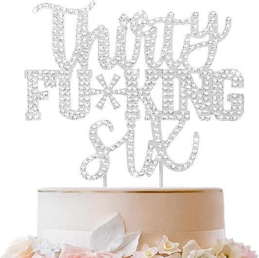 LINGTEER Happy 36th Birthday Funny Silver Rhinestone Cake Topper - Cheers to 36 Years Old Birthday Party Cake Centerpieces Topper Decorations Gift Sign.