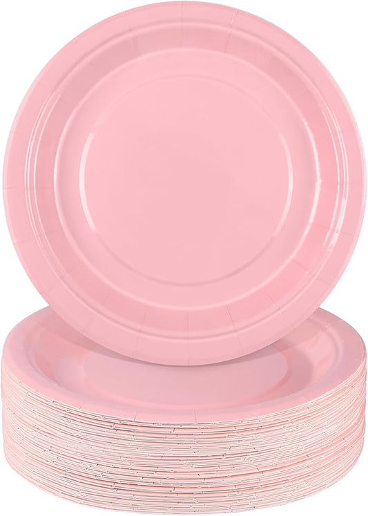 Breroa 72 Pieces Pink Paper Plates 7 Inch Bulk Paper Plates Disposable Round Dessert Plate Heavy Duty Solid Color Plate Table Decors Party Supply for Birthday Party, Dinner Table, Wedding