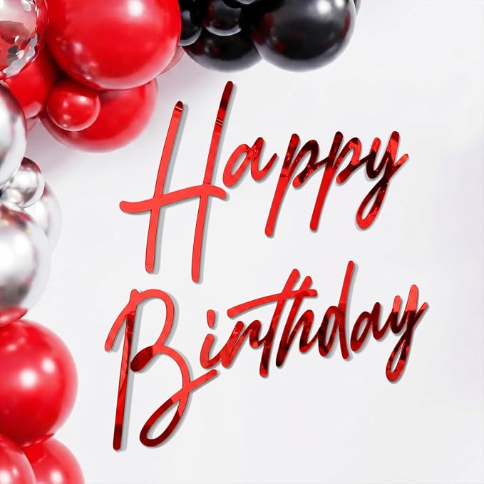 Yousoontic Happy Birthday Sign for Backdrop Large Happy Birthday Sticker Letter Acrylic Mirror Decal for Balloon Arch Wall Kpop Party, Peel Off Acrylic Film(23 x 20 Inches,Classic,Red)