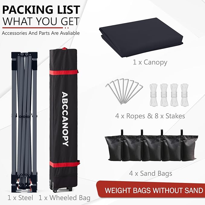 ABCCANOPY Outdoor Pop up Canopy Tent, 10x10 Instant Portable Canopy for Camping, Beach, Backyard, Dark Black