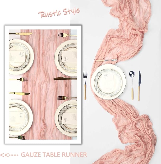 12 Pack Blush Pink Table Runner Cheesecloth 10Ft Spring Gauze Cheese Cloth Table Runner 35x120 Inch Boho Sheer Rustic Fabric for Holiday Party Decor Baby Shower Wedding Decorations