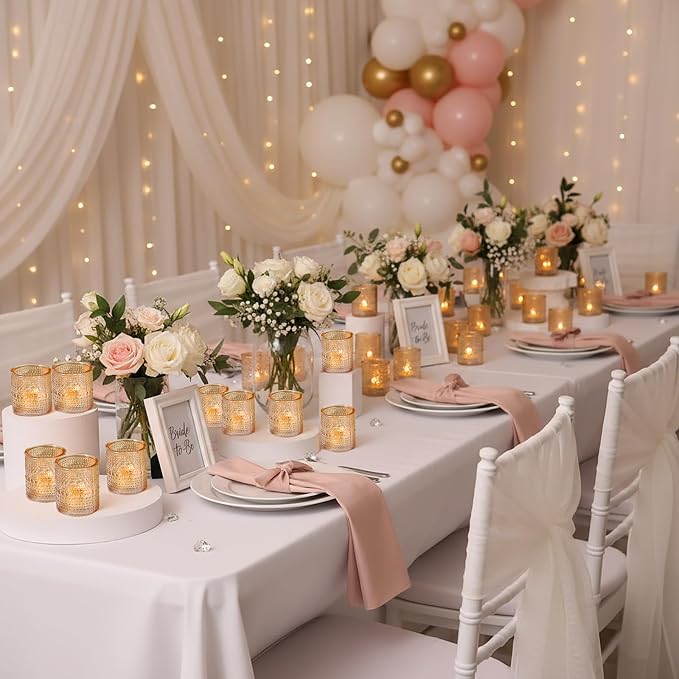 30 Pcs Gold Votive Candle Holders, Tea Light Candle Holders with Polka Dot Embossed, Gold Table Centerpieces for Weddings, Home Decor, Baby Shower, Special Occasions