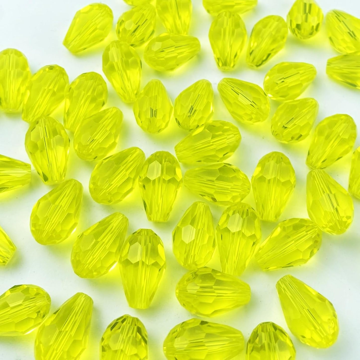 130pcs 6x8mm Teardrop Crystal Glass Beads Vertical Hole Faceted Glass Teardrop Spacer Beads for Bracelets Necklace Earring DIY Jewelry Making Craft(Gold Yellow)