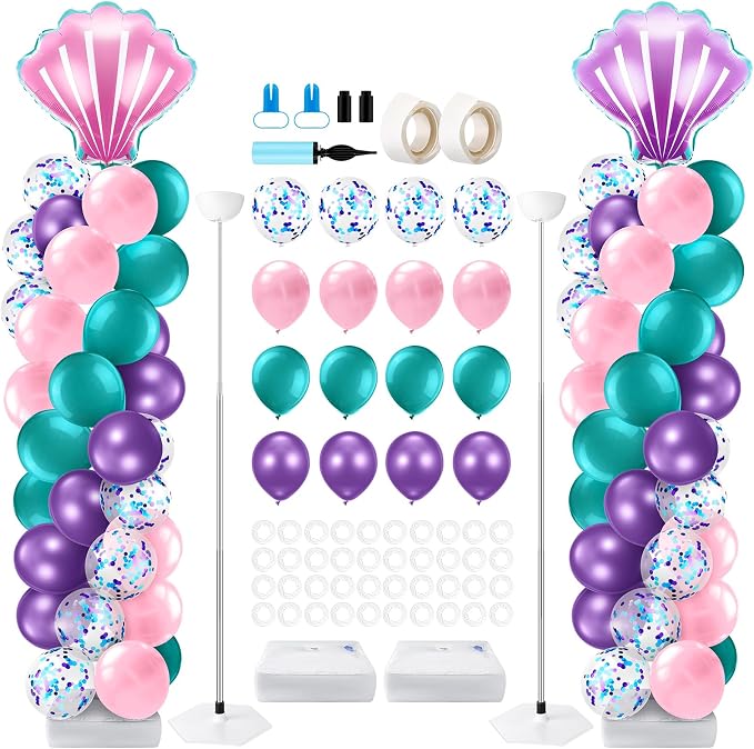 Kasyat 2 Set Mermaid Balloon Column Stand Kit Adjustable Mermaid Balloon arch kit for Wedding Baby Shower Birthday Party decoration Supplies