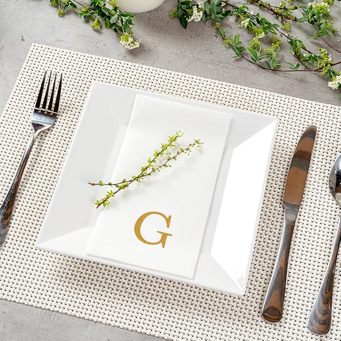 Luxenap 15.8 X 7.9 Inch Linen-Feel Guest Towels, 2000 Lettered Hand Towels - Gold Letter 'G', Sans Serif Font, White Paper Dinner Napkins, airlaid, For Restrooms And Tables - Restaurantware
