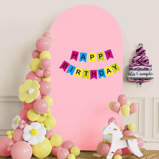 Putros Arch Backdrop Stand and Cover Set, 6.6ft, Gold Arch Stand with Pink Cover, Metal Arched Background Frame for Wedding, Birthday Party, Baby Shower, Photography Decoration