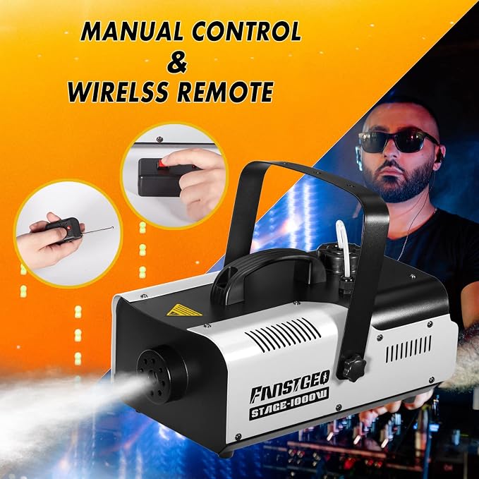 Fog Machine 1000W with Wireless Remote Control and Manual Control, Professional Stage Smoke Machine for DJ Concert Halloween