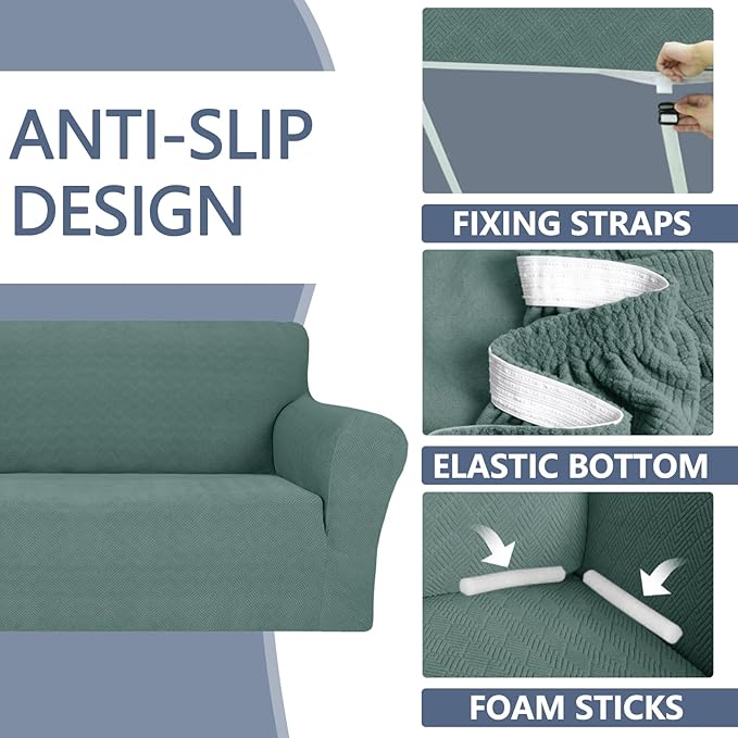 JIVINER Stretch Loveseat Slipcovers 1 Piece Love Seat Sofa Cover Spandex 2 Seater Couch Covers Universal Furniture Protector with Elastic Bottom (Pea Green, Loveseat)