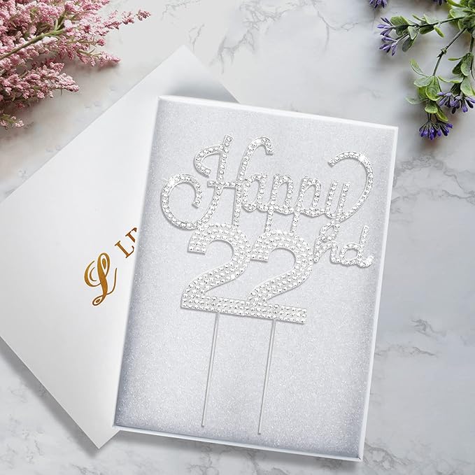 LINGTEER Happy 22nd Birthday Silver Rhinestone Cake Topper - Cheers to 22nd Birthday 22 Years Old Party Cake Centerpieces Topper Decorations Gift Sign.