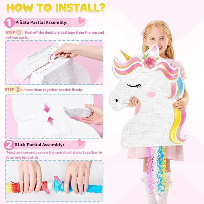 WERNNSAI Ultra Large Unicorn Piñata - Unicorn Party Supplies Piñata Bundle with Blindfold and Bat for Girls Kids Rainbow Unicorn Theme Birthday Party Game Decorations (20.4" x 15.6" x 2.9")