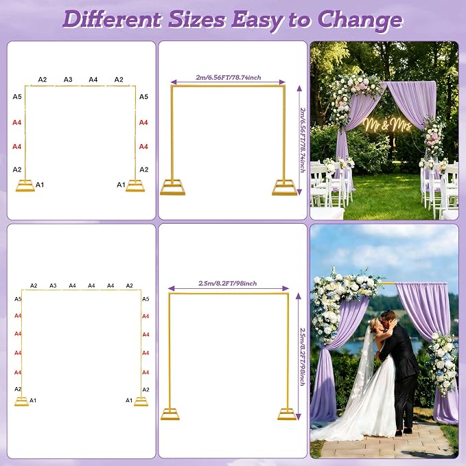 Square Balloon Arch Stand, 8.2x8.2FT Gold Wedding Arch Garden Arbor Garden Arches Metal Arch Backdrop Stand for Ceremony Party Birthday Bridal Baby Shower Anniversary Decoration Wedding Decor
