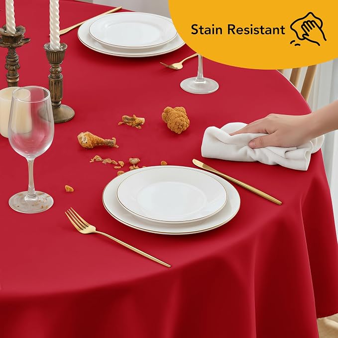 10-Pack Red Round Tablecloths, 90 Inches, Stain-Resistant Polyester for 4-5 Ft Round Tables - Washable Table Covers for Weddings, Banquets, Birthday Parties, Events