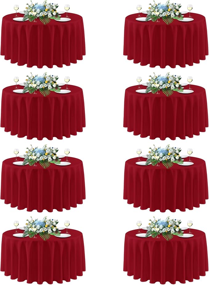 sancua Christmas Red Round Tablecloth 108 Inch Diameter, 8 Pack - Circle Polyester Fabric Table Cloth for Wedding Party Reception Banquet Birthday, Washable Formal Table Cover (Fit 42-96 Inch Tables)