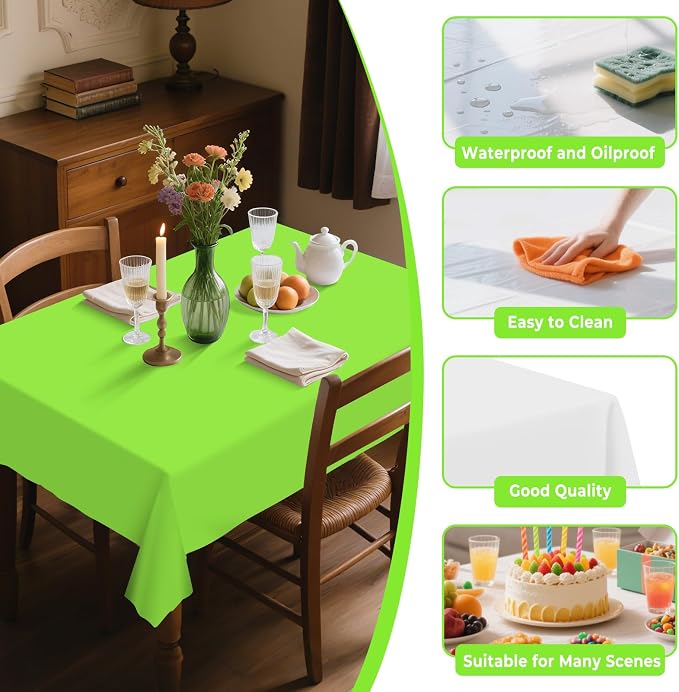 54IN X 320FT Plastic Table Cover Roll with Cutter Box, Cut to Size Plastic Table Cloths for Parties, Birthday, Disposable Tablecloth Roll for All Shape Tables (Lime Green, 54 Inch X 320 Feet)