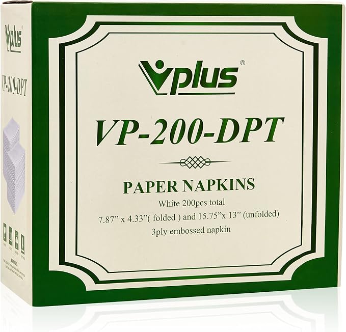 Vplus 200 Pack Premium Quality Guest Towels Disposable Dinner Napkins Soft, Absorbent, Party Napkins for Wedding Reception,Parties, Dinners or Catering Events，and Everyday Use (White, 200)