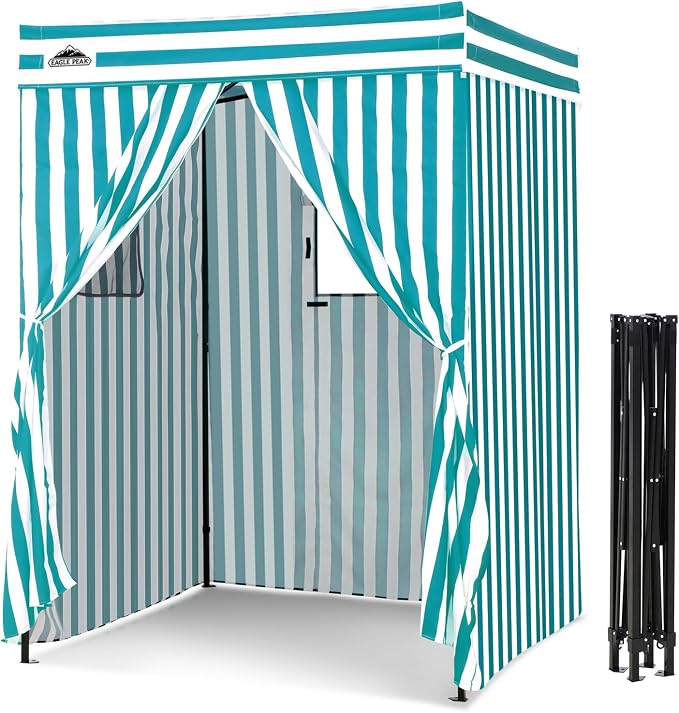 EAGLE PEAK 4x4 Pop Up Changing Tent, Flat Top Changing Room, White/Light Blue