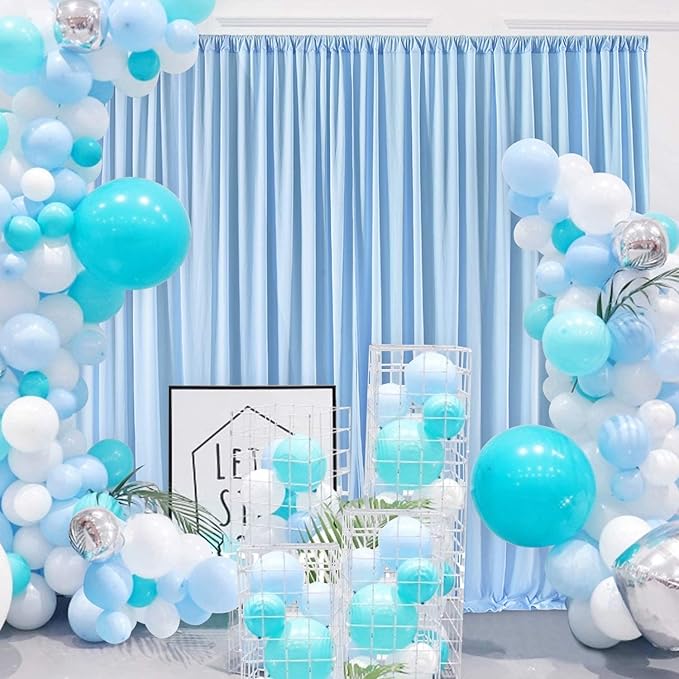 AK TRADING CO. 10 feet x 8 feet IFR Polyester Backdrop Drapes Curtains Panels with Rod Pockets - Wedding Ceremony Party Home Window Decorations - Light Blue