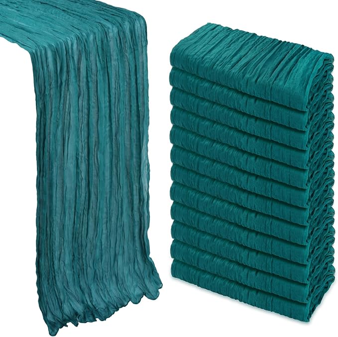 12 Pack Teal Cheesecloth Table Runner 10Ft Gauze Cheese Cloth Table Runner 35x120 Inch Boho Sheer Rustic Fabric for Party Decor Baby Shower Wedding Centerpiece Home Table Decorations