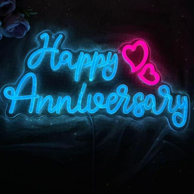 Happy Anniversary Neon Sign Happy Anniversary LED Light Happy Anniversary Signs Neon Wedding Sign Celebrate Party Decors Sign Couples Gifts