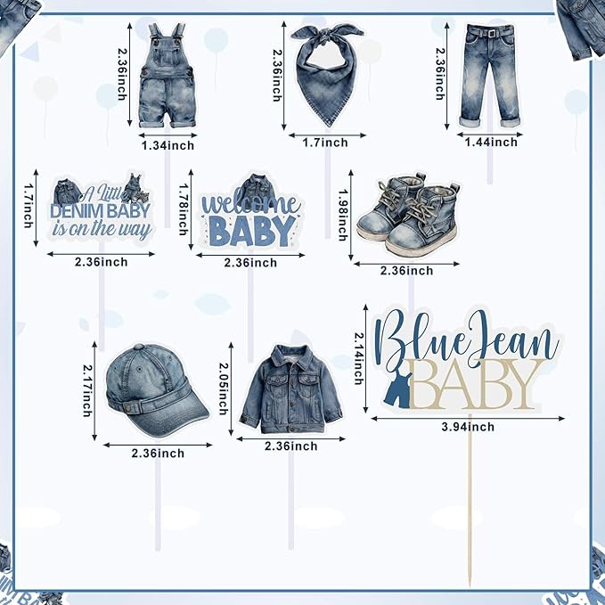 Novabright 32 Pcs Blue Jean Denim Baby Shower Decorations a Little Denim Baby Is on the Way Decorations Cupcake Toppers for Welcome Blue Jean Clothes Pregnancy Gift