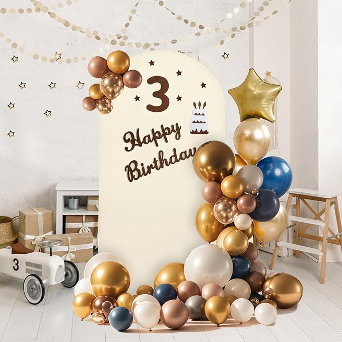 Arch Backdrop Stand and Cover Set, 2 Metal Balloon Arch Backdrop 7.2ft 6ft, Gold Arched Stand Frame for Wedding, Parties,Birthday, Backdrop Decorations (Beige,7.2ft+6ft)