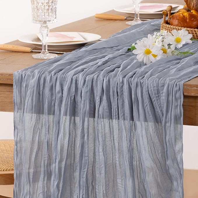 MLMC Grey Cheesecloth Table Runner 10ft Sheer Rustic Gauze Spring Cheese Cloth Centerpiece Decor 35x120 Inches for Wedding Party Bridal Shower Birthday Decor