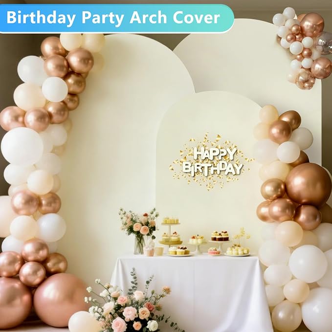 Hemmotop Beige Arch Backdrop Cover Set, 3-Piece (6ft/ 6.6ft/ 7.2ft) Wedding Arch Cover Stretchy Backdrop, Spandex Arched Stand Background Covers for Baby Shower Birthday Graduation Party