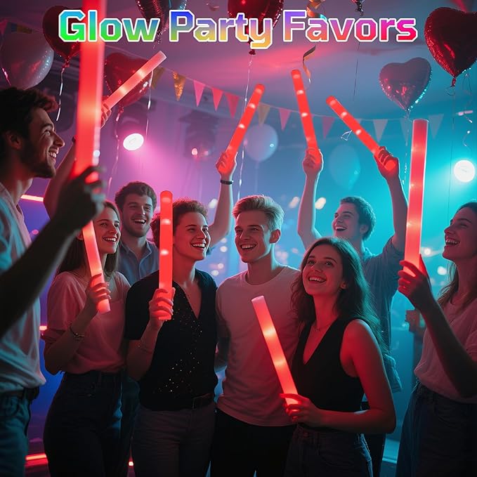 Foam Glow Sticks Bulk, 40 Pack Red Light Up Foam Sticks 3 Modes Flashing, Glow Party Supplies for Valentine's Day, Wedding,Raves, Carnival, Concert, 4th of July, Halloween, Christmas