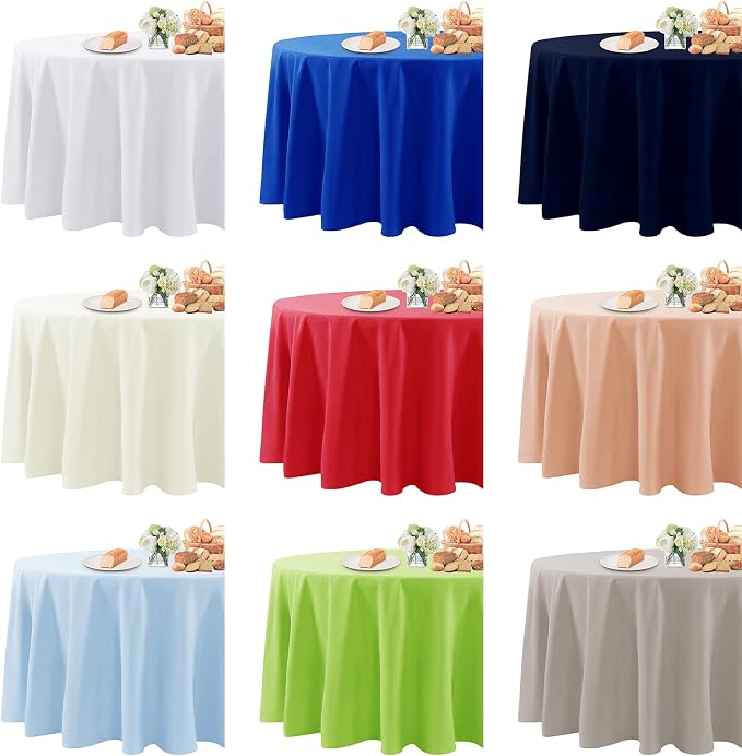 Fokitut 2 Pack Waterproof Round Tablecloth, 70 Inch, Stain Resistant and Wrinkle Polyester Table Cloth, Fabric Table Cover for Kitchen Dining, Wedding, Party, Holiday Dinner-White
