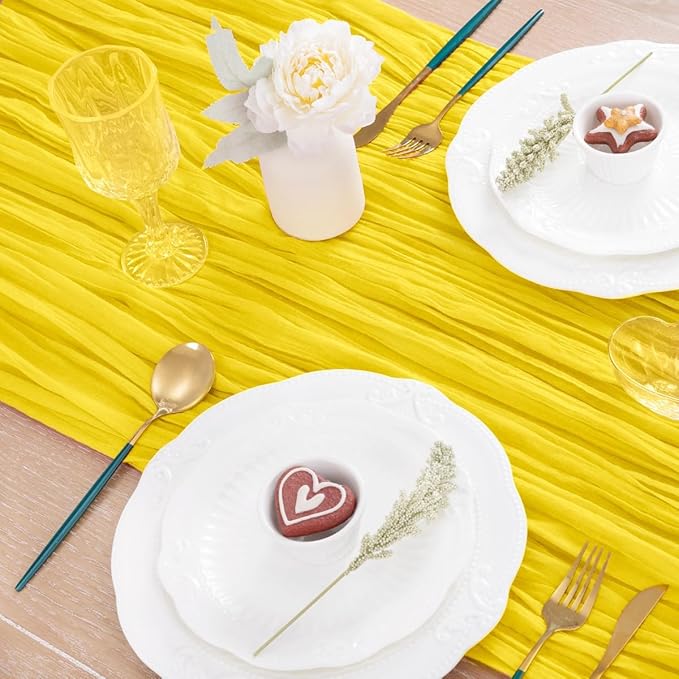 MLMC 3 Pack Yellow Table Runner 10ft Spring Sheer Gauze Cheesecloth Table Runner Cheese Cloth Centerpiece Decororations 35x120 Inches for Wedding Bridal Baby Shower Birthday Party Decor