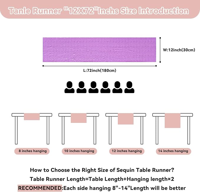 Sugargirl 10 Packs 12 x 72 inches Sequin Table Runner, Glitter Lavender Table Runner for Birthday Party Supplies Wedding Holiday Celebration Event Decorations
