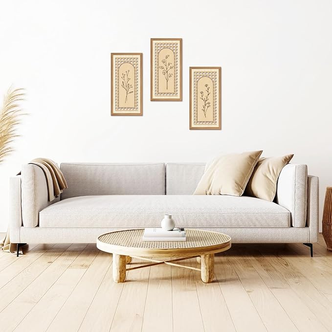 IARTTOP 3 Pcs Boho Arch Wicker Wall Decor 8x16 Inch Unframed Rattan Botanical Wood Wall Art Minimalist Rustic Farmhouse Floral Hanging Decor for Home Living Room Bedroom Office