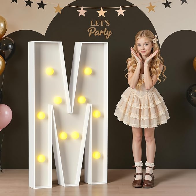 Marquee Letters 4 Feet Tall, 4FT Large Light up Letters M, Big Sign M with Warm White Light for Birthday MOM Wedding Proposal Engagement Graduation Party Backdrop Decorations