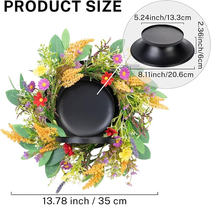 MOYEE Summer Centerpieces for Tables Candle Ring, Black Metal Candlestick with an Artificial Wreaths 14 in Versatile Dining Table Centerpiece Decor (Golden Wheat Ear Wreath)