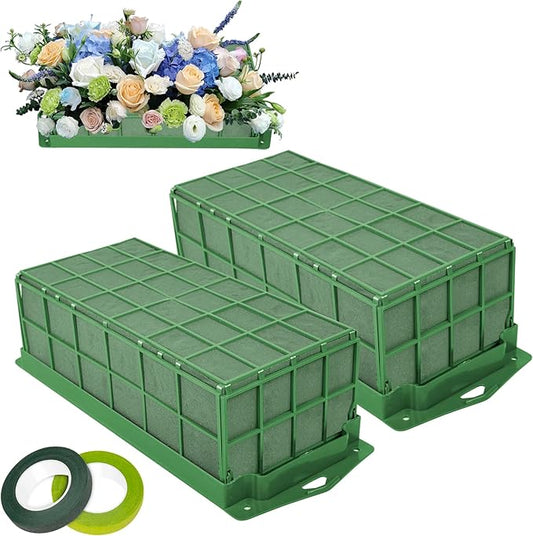 2PCS Floral Foam Cage, Flower Cage Holder, Dry and Wet Rectangle Flower Arrangement, Hangable Green Blocks Floral Foam Cages for Artificial Flesh Flower Wedding Holiday, Home, Garden Party Decorations