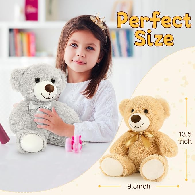 MaoGoLan 3 Pieces Bulk Teddy Bears Stuffed Animals Baby Shower, Soft Small Stuffed Teddy Bears in Bulk, 13.5" Cuddly Mini Bears Centerpiece,Wedding,Party,Engagement,Tan,Beige,Gray
