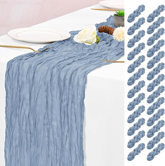 25 Pack Dusty Blue Table Runner 17 x 108inch Cheesecloth Table Runner Boho Gauze Table Runners Rustic Sheer Fabric Cheese Cloth Table Runners for Wedding Party Bridal Shower Farmhouse Home Decor