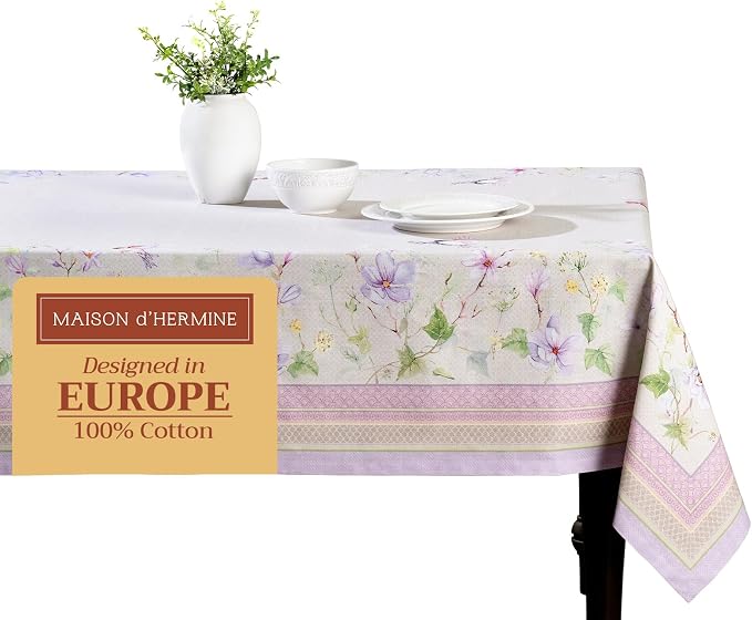 Maison d' Hermine Table Cloth Rectangle Table 100% Cotton 60 x 90 Inches Tablecloth Reusable Decorative for Dining Kitchen Room Farmhouse Party Home Hotel Restaurant Spring Summer - Magnolia Mornings